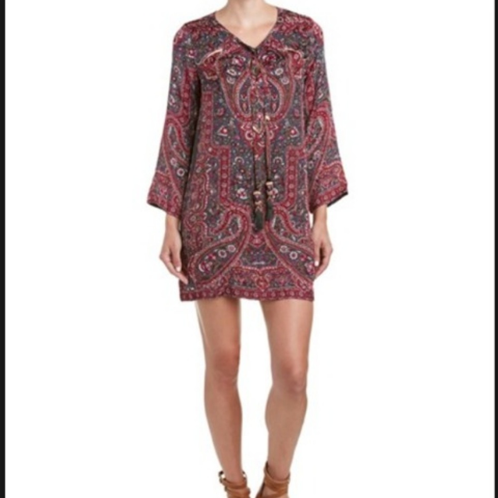 Calypso St Barth Pink and Gray Paisley Silk Mini Dress Size Small